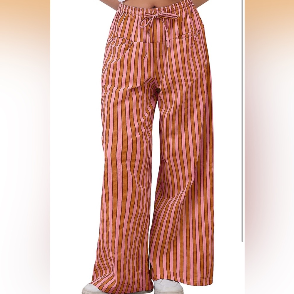 Women's Pink and Brown Striped cotton pants